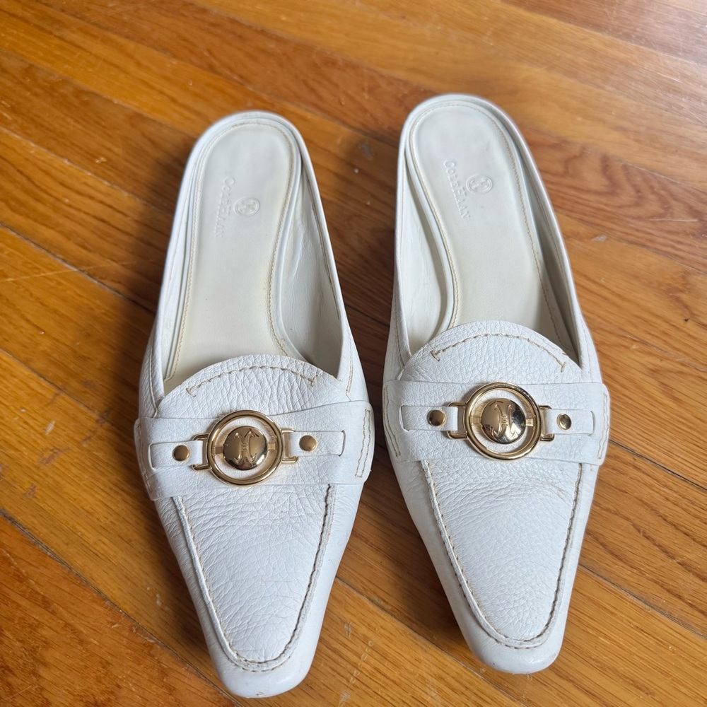 Cole Haan Cream Mules with Gold Detail